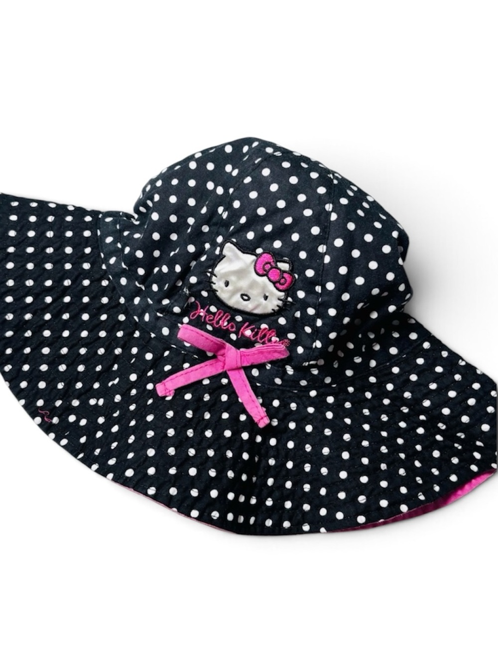 Official Sanrio Hello Kitty Polka Dot Wide Brim Sun Hat Girls 4-16 OSFM Coquette